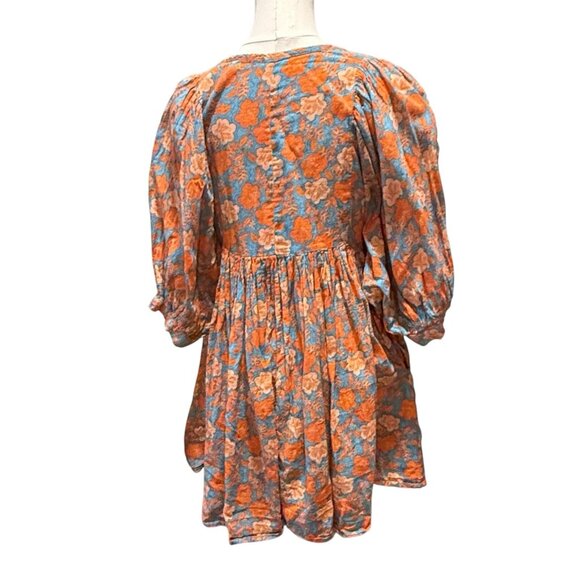 Sundry Blouson Tunic Blue Orange Floral Mini Boho Dress Womens Size Small 1 - Picture 6 of 13